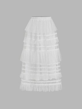 NWT Cider Mid Rise Elastic Waist Tulle Layered Ruffle Maxi Skirt Size XS